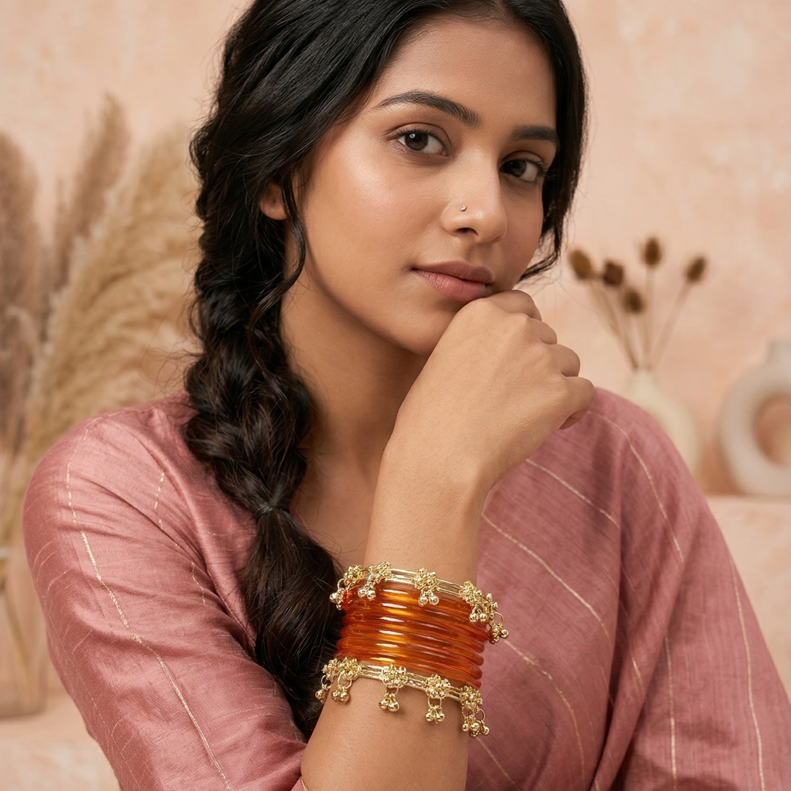 Jelly Bangles with Golden Kashmiri Bangles Combo Set (Pack of 12) | 4 Transparent Bangles + 8 Designer Kada for Women | Festive &amp;amp; Wedding Wear