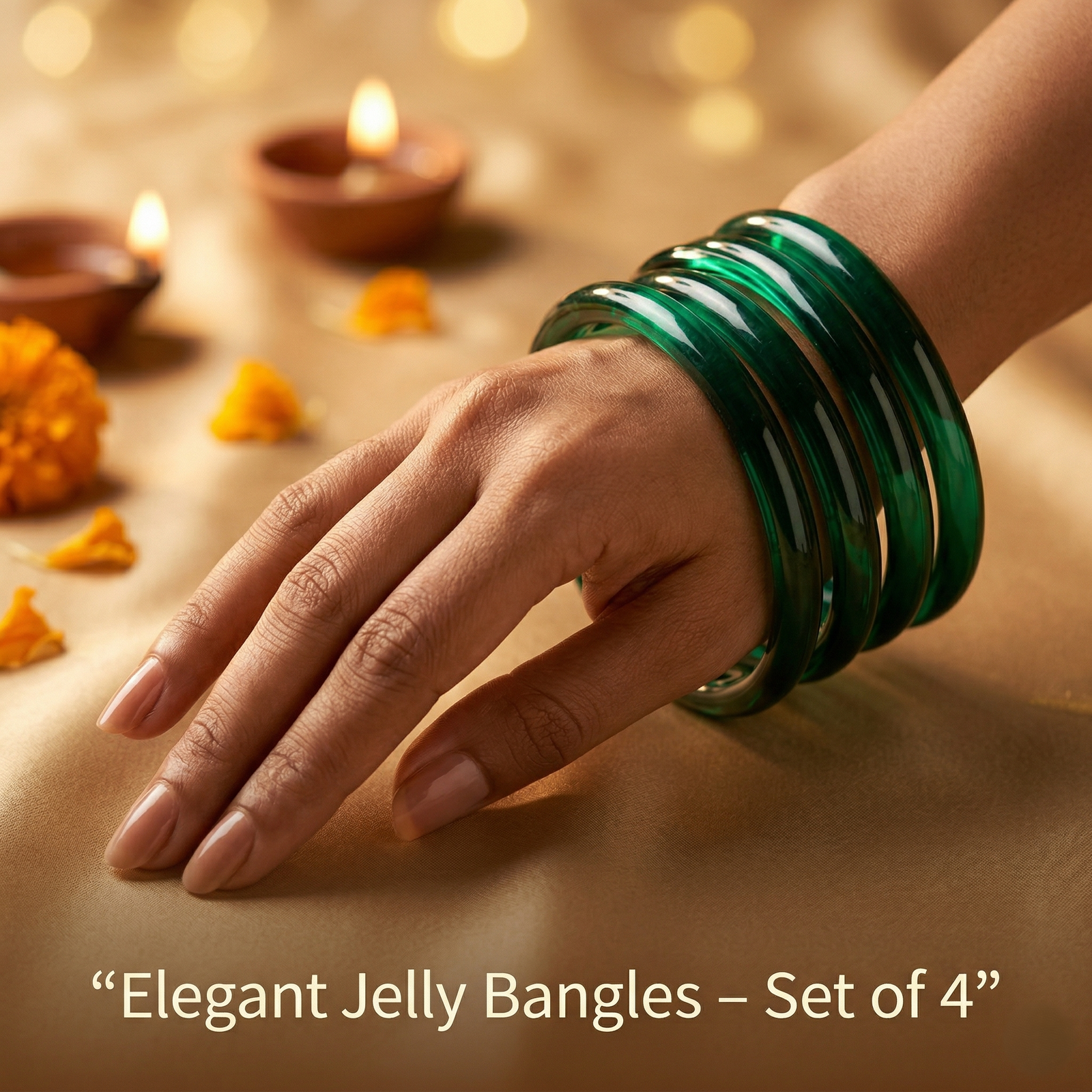 Trendy Green Jelly Bangles Set of 4 for Women | Transparent Stylish Lightweight Kada | Festive &amp;amp; Daily Wear Fashion Bangles