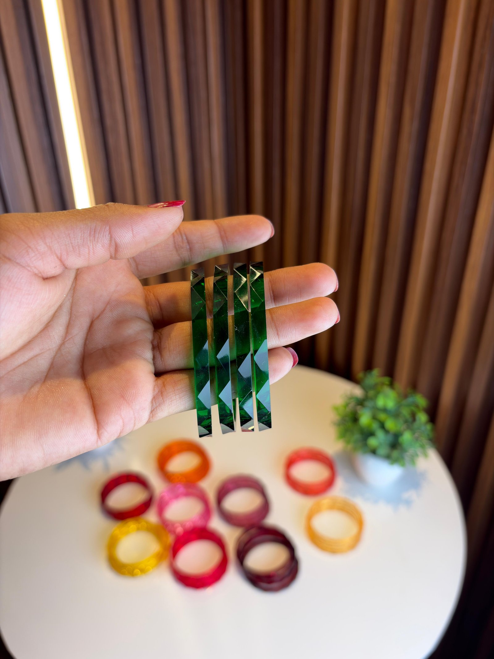 Trending Jelly Acrylic Bangles Set for Women &amp; Girls | Diamond Cut Transparent Stylish Kada | Daily Wear &amp; Party Wear Chudi (4 Pcs Set - Emerald Green)