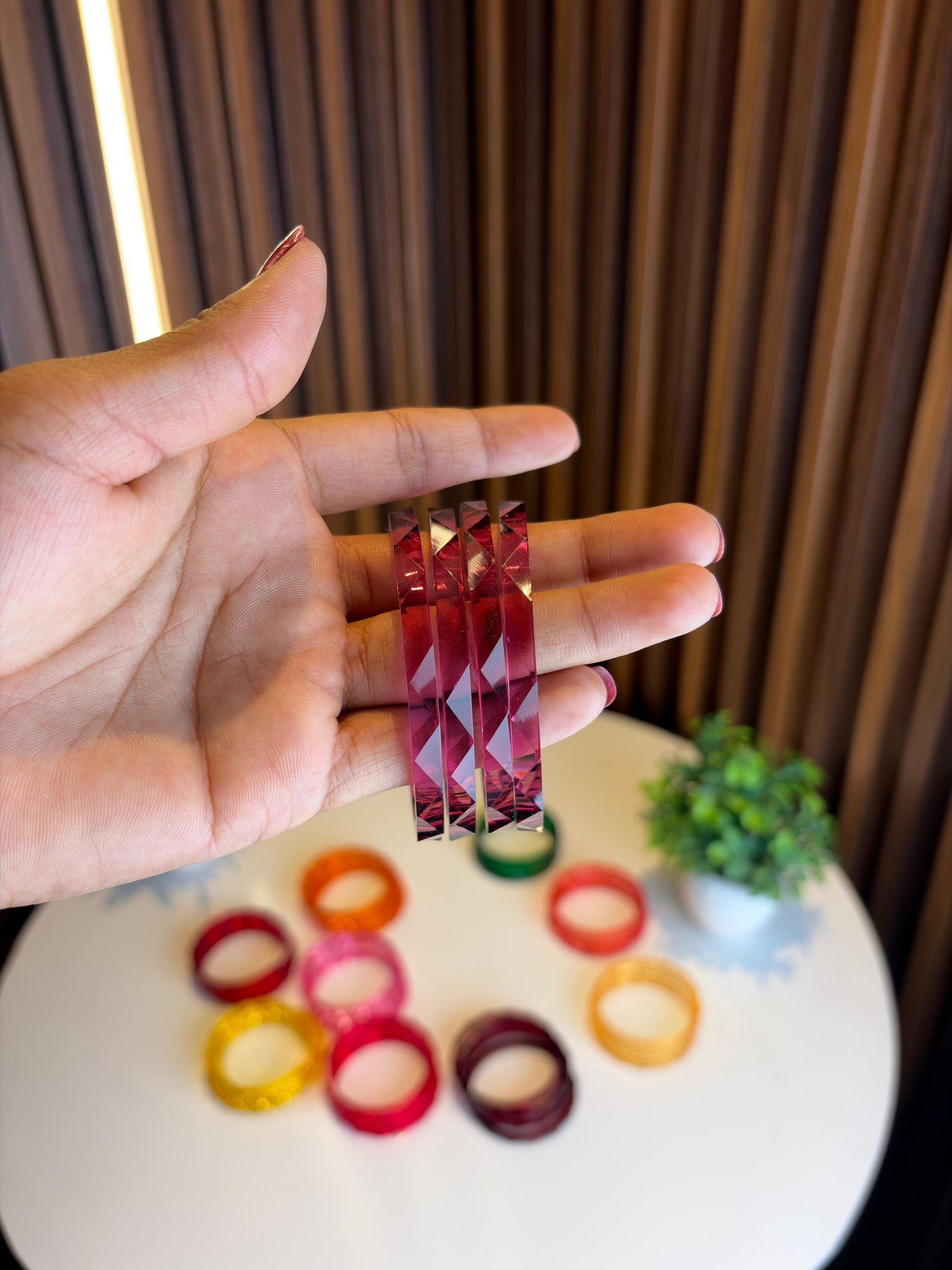 Trending Jelly Acrylic Bangles Set for Women &amp; Girls | Diamond Cut Transparent Stylish Kada | Daily Wear &amp; Party Wear Chudi (4 Pcs Set - Wine Maroon)