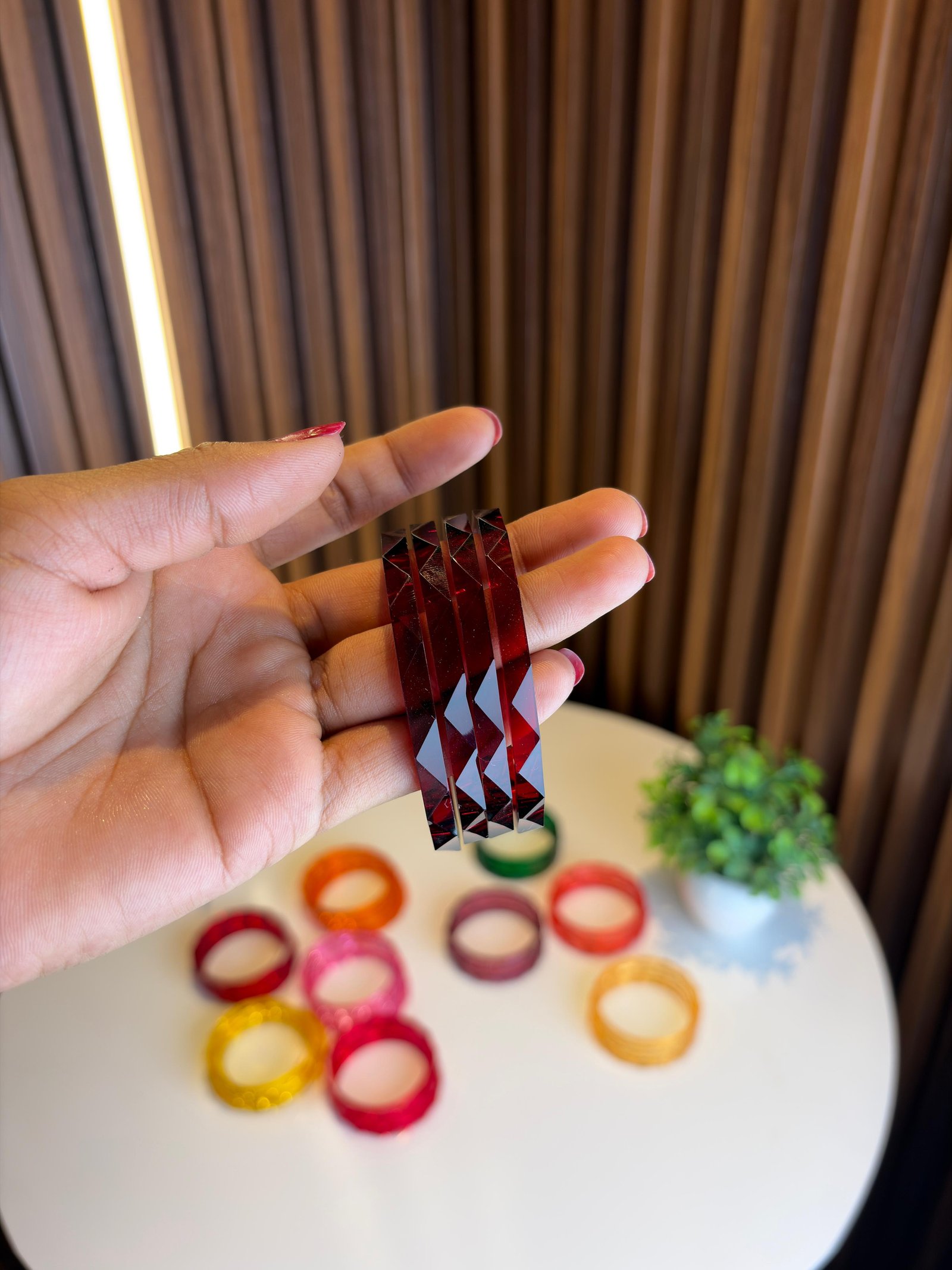 Trending Jelly Acrylic Bangles Set for Women &amp; Girls | Diamond Cut Transparent Stylish Kada | Daily Wear &amp; Party Wear Chudi (4 Pcs Set - Dark Red / Blood Red)
