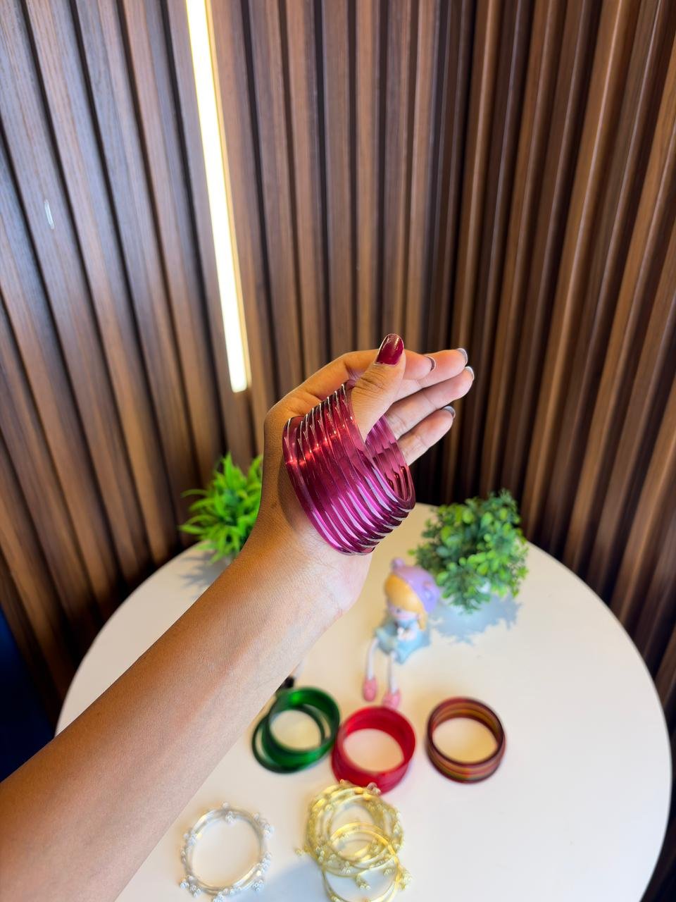 8 Pieces Wine Pink Viral Jelly Bangles | Kashmiri Bangles Style | Trendy Aesthetic Bangles for Women | Lightweight Daily &amp; Party Wear